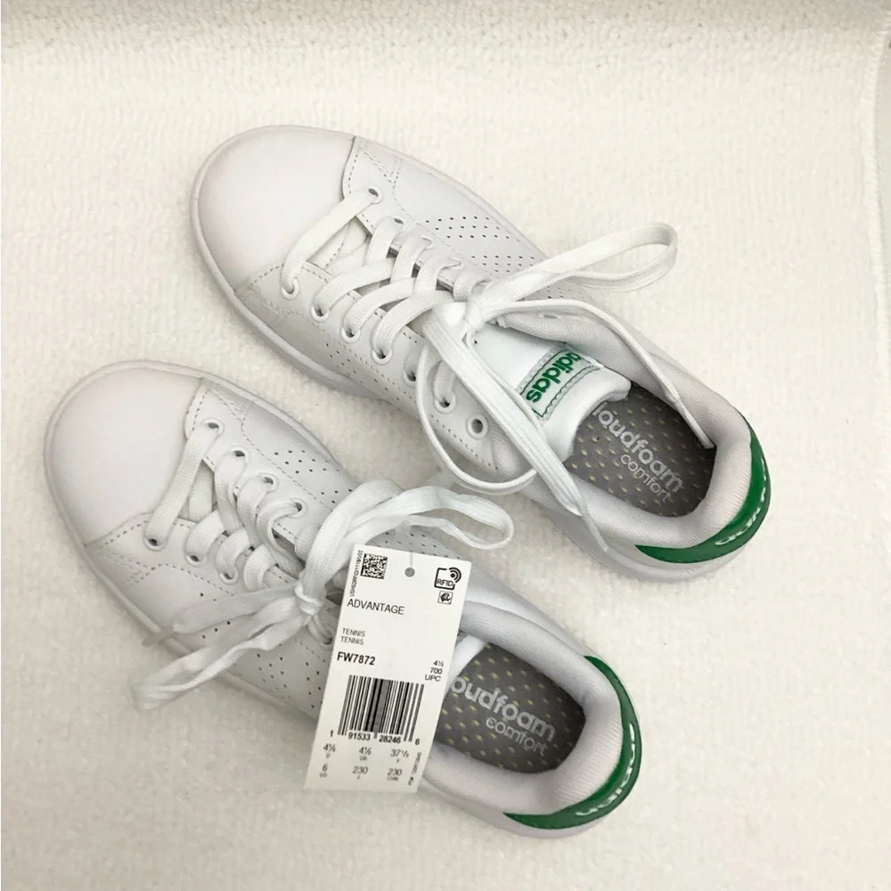 New Adidas advantage Classic White and Green sneaker Shoes size 6 - Picture 5 of 9
